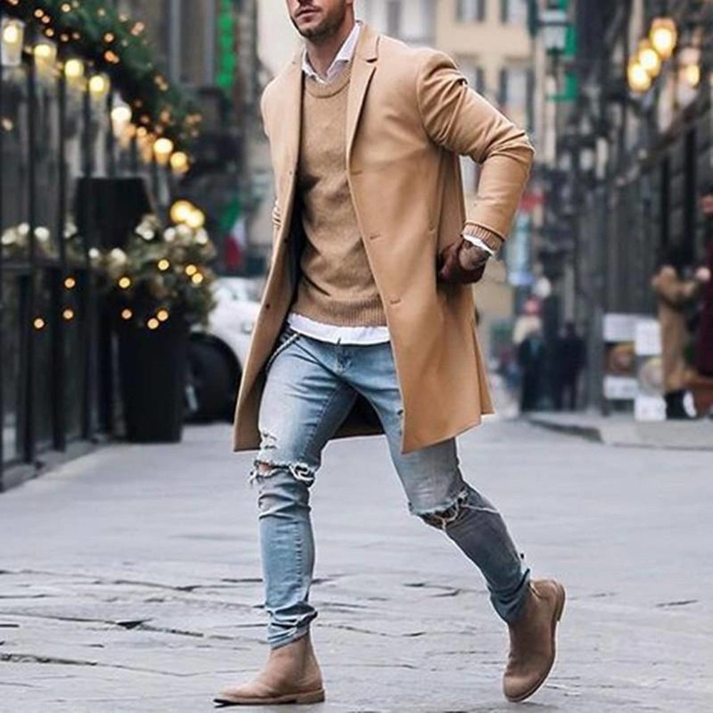 Fashion Winter Men's Trench Long Jackets Coats Overcoat Classic Jackets Solid Sl